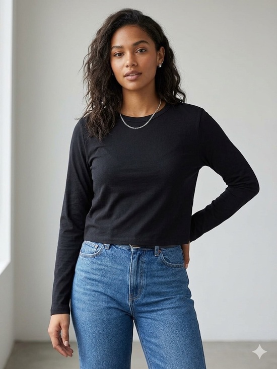 PINK Victoria's Secret Tops - PINK Victoria’s Secret Black Long Sleeve Boxy Crop Tee Shirt XL NWT